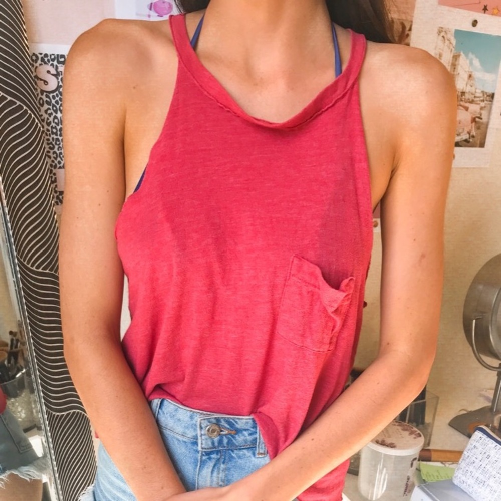 Truly madly deeply racerback front pocket tank